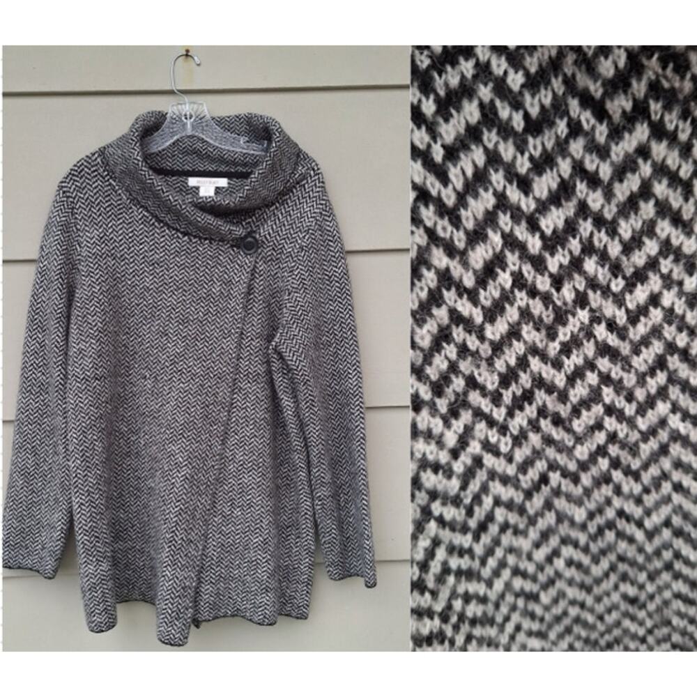 Ellen Tracy Wool blend open Cardigan Sweater cape Herringbone Gray Black 1X